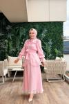 93009 Yakası İki Katlı Patı Düğmeli Elbise Pembe