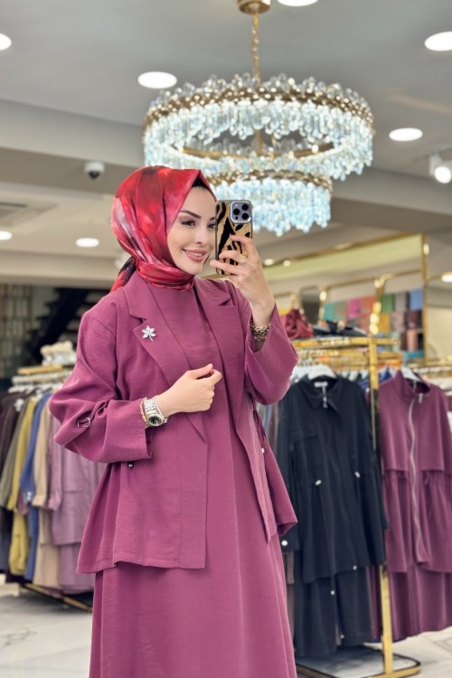 9804 Kolsuz Elbise Ceket 2li Takım Bordo