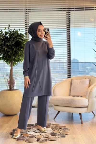 9894 Ön Dikiş Ve Taş Detaylı Takım Antrasit