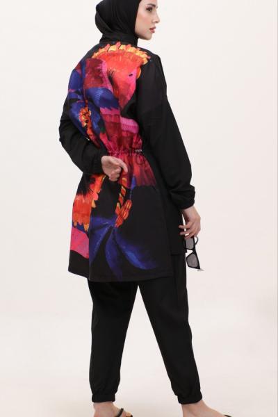 9902 Arkası Renkli Tesettür Mayo Siyah