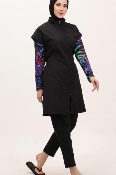 9906 Kroplu Tesettür Mayo Siyah