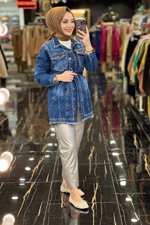 99113 Bol Zımbalı Kot Mont Lacivert