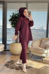 HWN6260 Yanları Düğme Detaylı Takım Bordo