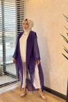 HWN6283 Şifon Kapşonlu Kap Mor