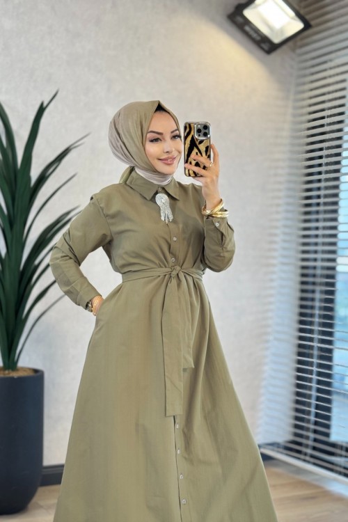 HWN6296 Vela Gömlek Elbise Haki