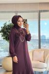 LYL118 Sahra Volanlı Düğmeli Elbise Bordo