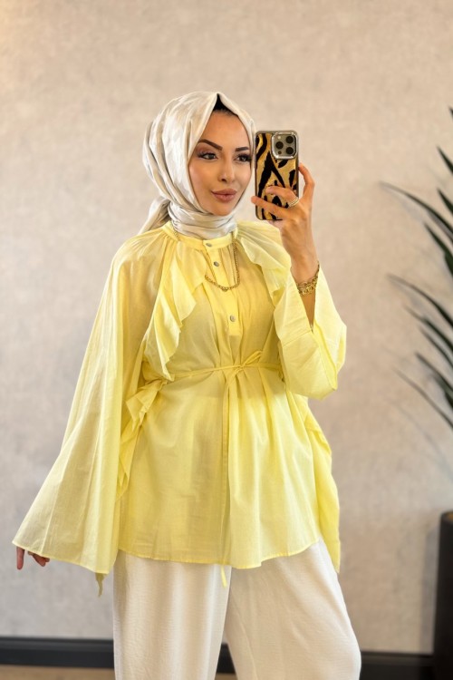 MRW1633 Frill Gömlek Sarı