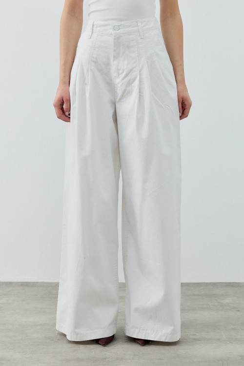 MRW1691 Pileli Denim Pantolon Beyaz