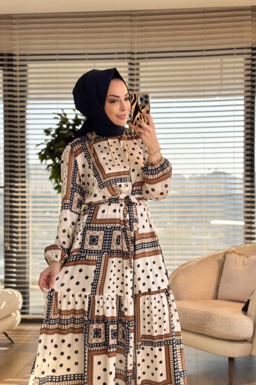MRW1761 Elegante Elbise Ekru