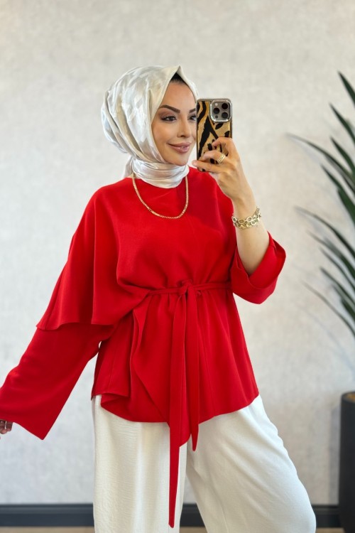 MRW1800 Clera Krep Tunik Kırmızı