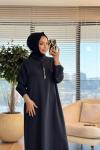 S5935 Dik Yaka Ferah Elbise Siyah