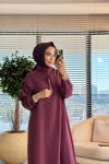S5935 Dik Yaka Ferah Elbise Bordo