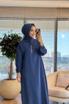 S5935 Dik Yaka Ferah Elbise İndigo