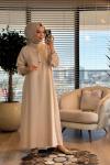 S5935 Dik Yaka Ferah Elbise Bej