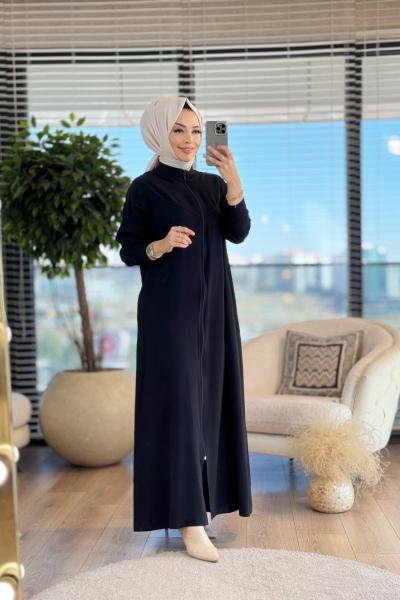 W5849 Yaka Kollar Ribana Ferm.Tencel Ferace Siyah