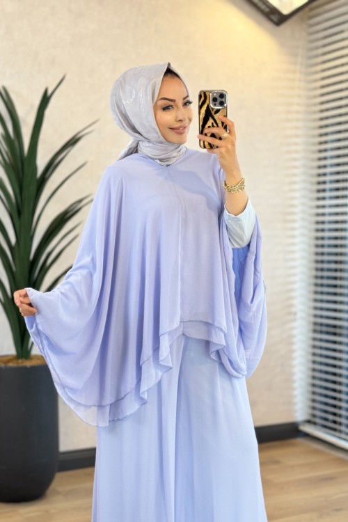Y-2414 Stella Şifon Pantolonlu Takım Mavi