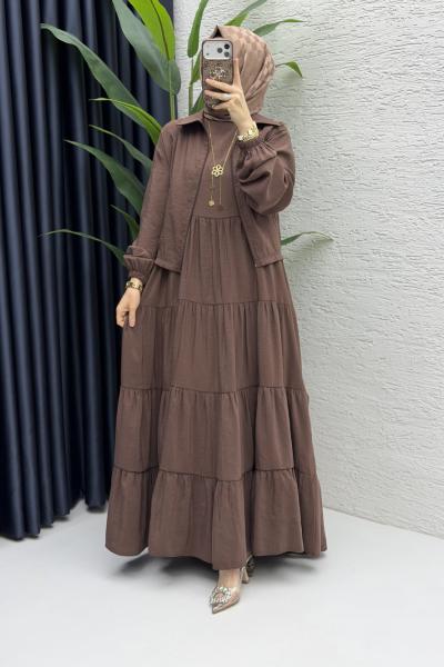 Ahu Elbise Tesettür Giyim Sütlü Kahve