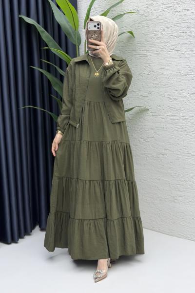 Ahu Elbise Tesettür Giyim Haki