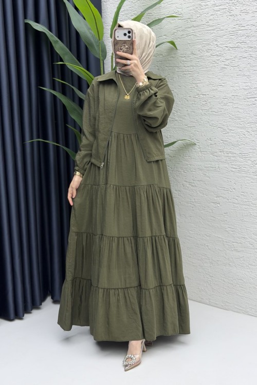 Ahu Elbise Tesettür Giyim  Haki