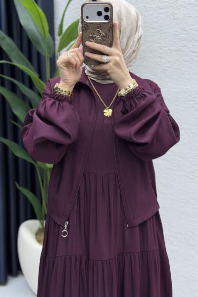 Ahu Elbise Tesettür Giyim Mürdüm