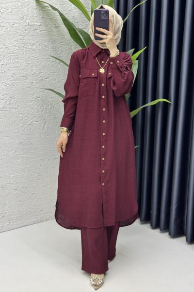 Amine Takım Tesettür Giyim Mürdüm