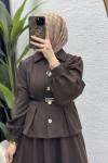 Bihter Etekli Takım Tesettür Giyim  Kahve
