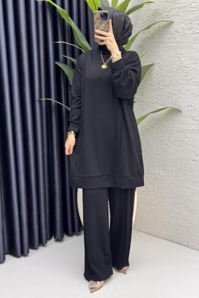 Çımalı Takım Tesettür Giyim  Siyah