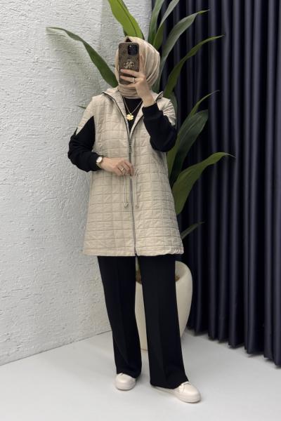 Deniz Üçlü Takım Tesettür Giyim  Taş Rengi