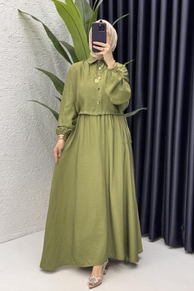 Ebrar Elbise Tesettür Giyim Yağ Yeşili