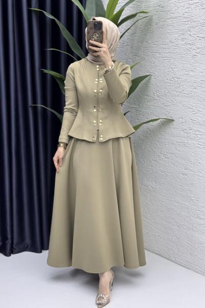 Eflal Etekli Takım Tesettür Giyim  Yeşil