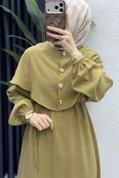 Feriha Bolero Elbise Tesettür Giyim  Yağ Yeşili