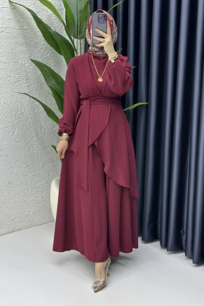 Hanzade  Takım Tesettür Giyim Bordo
