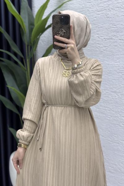 Hare Elbise Tesettür Giyim  Taş Rengi