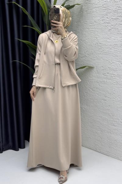 Hatem Elbise Tesettür Takım Taş Rengi