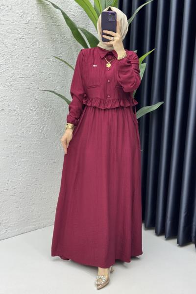 Hüda Elbise Tesettür Giyim Vişne