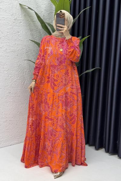 Kumsal Elbise Tesettür Giyim Turuncu