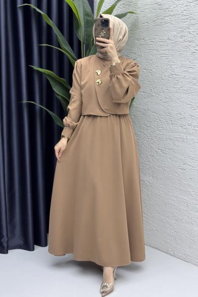 Leyza Elbise Tesettür Giyim  Camel
