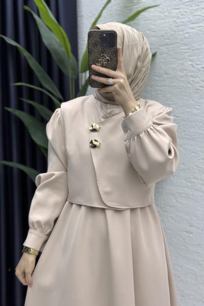 Leyza Elbise Tesettür Giyim  Taş Rengi