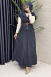 Limra Etekli Takım Tesettür Giyim  Lacivert