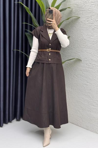 Limra Etekli Takım Tesettür Giyim  Kahverengi