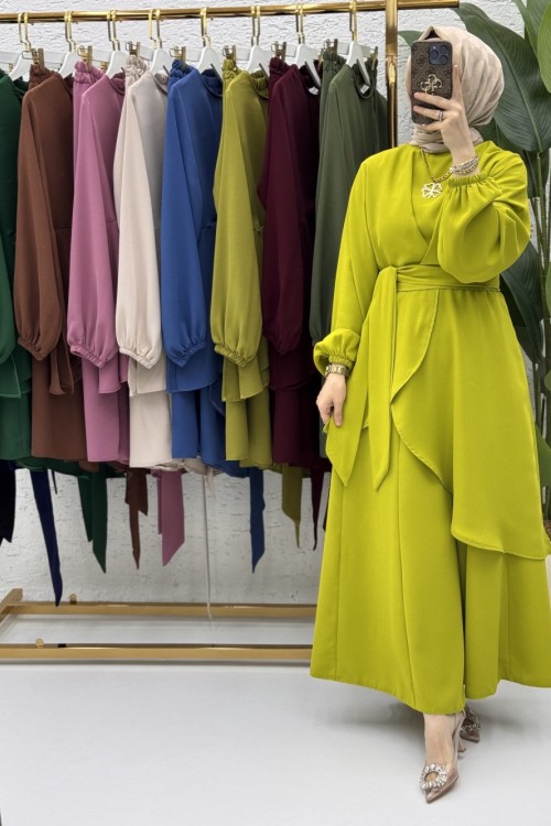 Mahinur Takım Tesettür Giyim  Yağ Yeşili