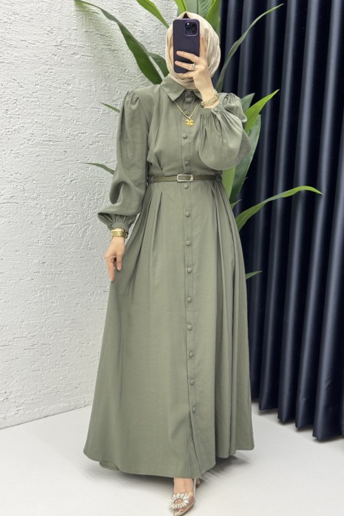 Melike Elbise Tesettür Giyim Haki