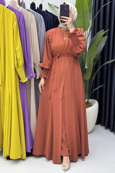 Mihra Abaya Takım Tesettür Giyim Kiremit