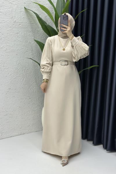 Narin Tesettür Elbise Taş Rengi