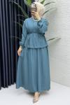 Negahan Etekli Takım Tesettür Giyim  Turkuaz