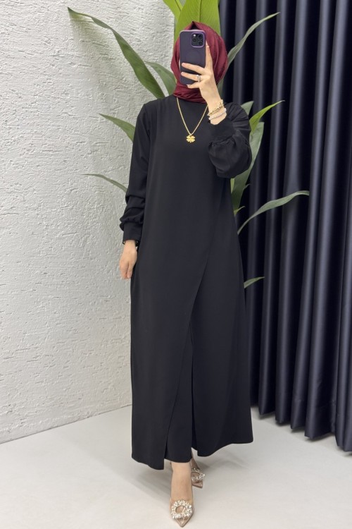 Neslişah Pantalonlu Takım Tesettür Giyim  Siyah