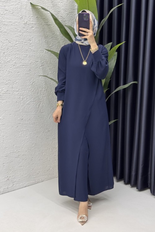 Neslişah Pantalonlu Takım Tesettür Giyim  Lacivert