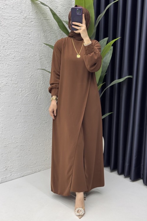 Neslişah Pantalonlu Takım Tesettür Giyim  Kahverengi