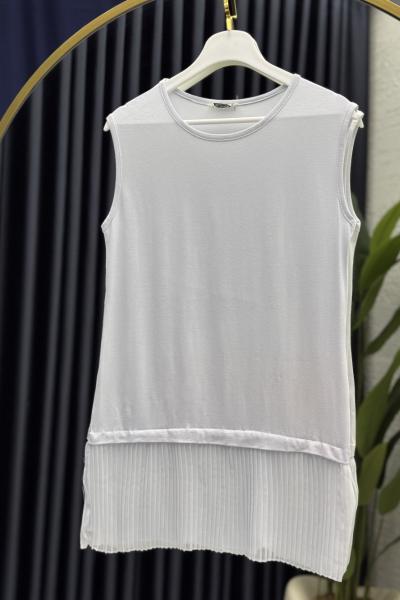 Piliseli İçlik Tunik Beyaz