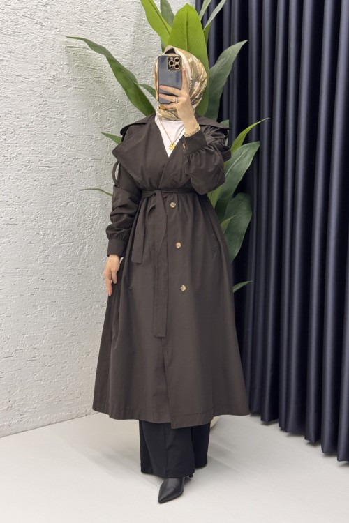 Rabia Trench Tesettür Giyim  Acı Kahve